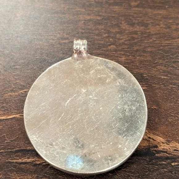 Turquoise and Coral Tibetan Silver Pendant - Picture 4 of 5